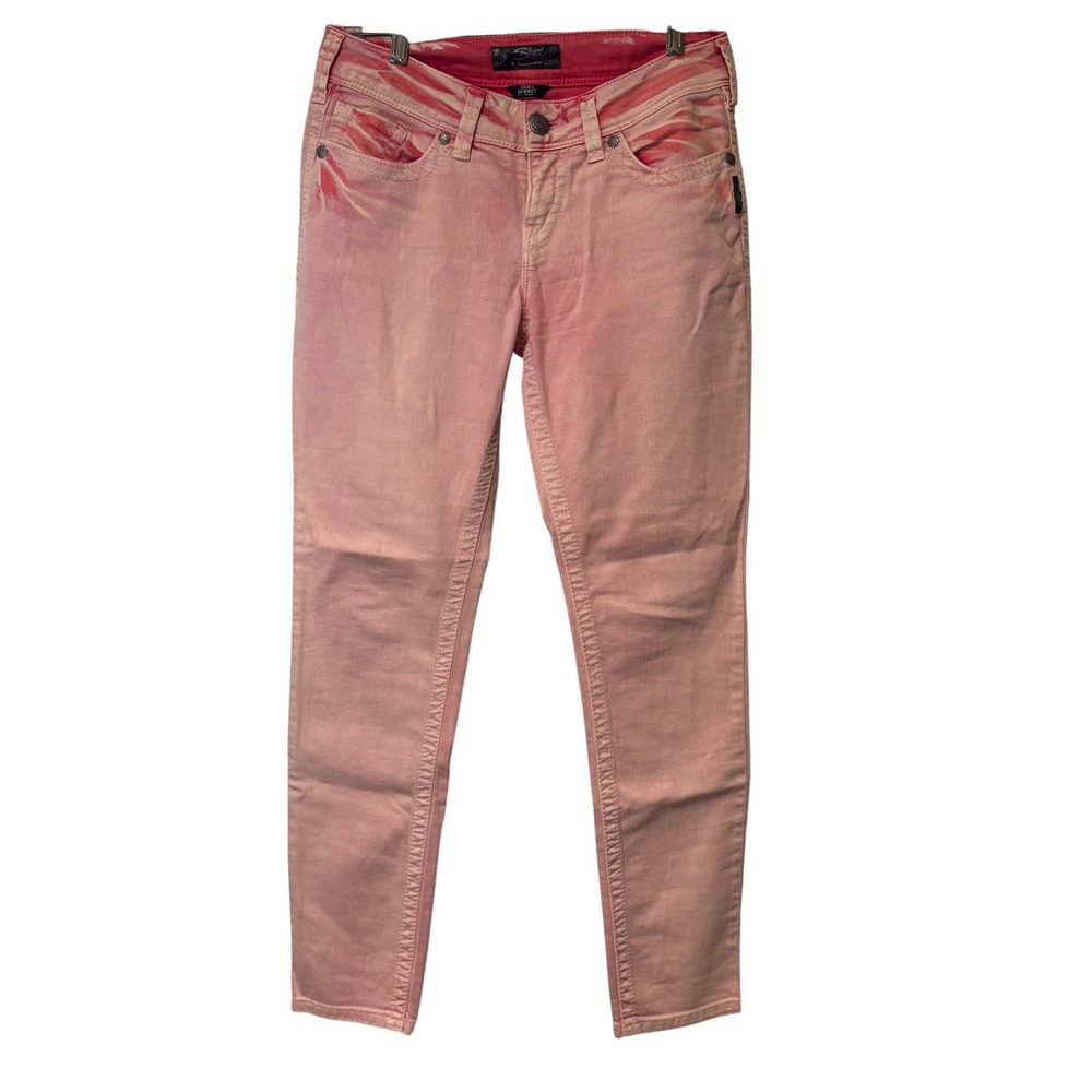 Silver Jeans Suki Skinny Pink Acid Wash Denim Jeans W28 L31 Y2K Low Rise Coral